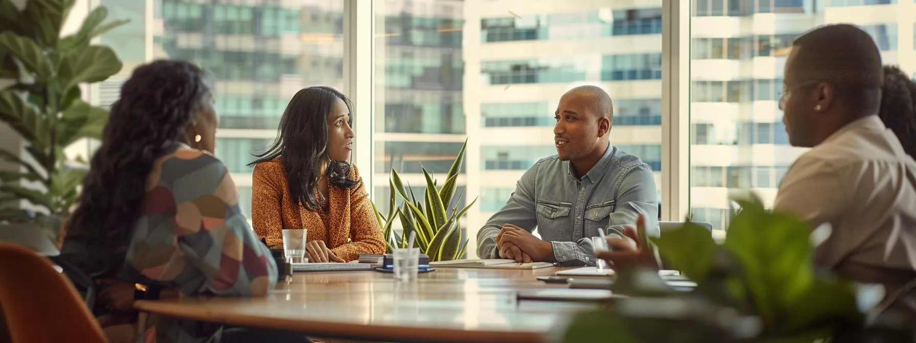 a group of diverse healthcare professionals engaging in a meeting, discussing compliance strategies, with a focus on teamwork and communication.