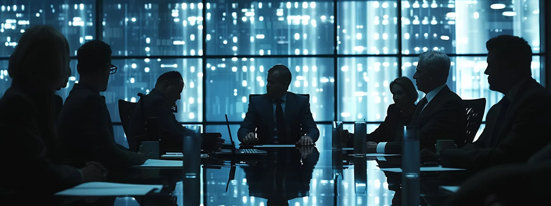 a group of professionals discussing privacy and data security requirements in a modern office conference room.