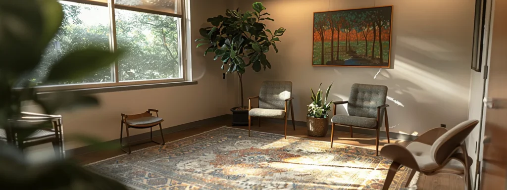 a serene, modern therapy room with a professional leading a compliance training session for behavioral healthcare providers.